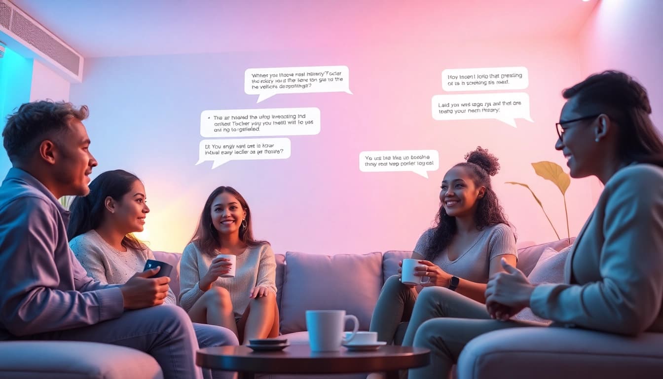 Engaging interaction on an AI chatbot about sex ai in a cozy setting.