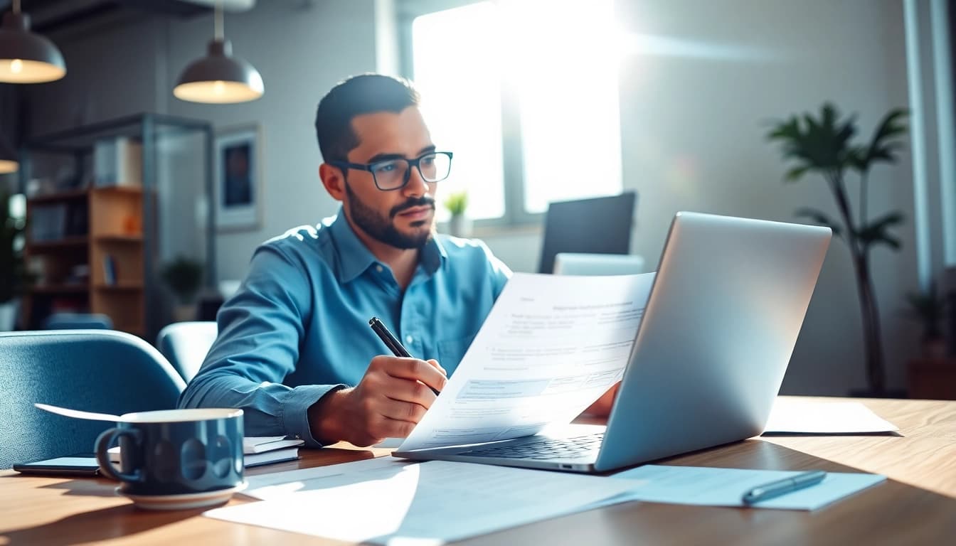 Submit your eta uk application form confidently with a focused individual in a bright office.