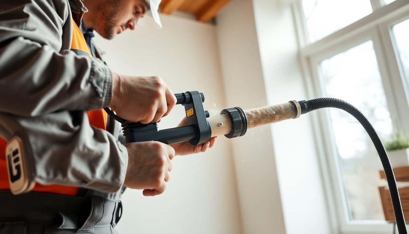 Efficient spray foam removal near Brighton with a technician demonstrating professional techniques.