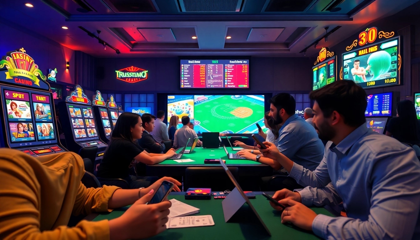Online gaming excitement at good88.hu.net, featuring players at diverse casino games and sports betting.