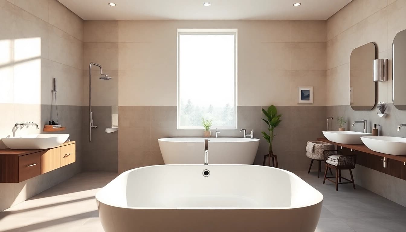 Transforming elegant bathrooms with a luxurious design featuring a freestanding bathtub.