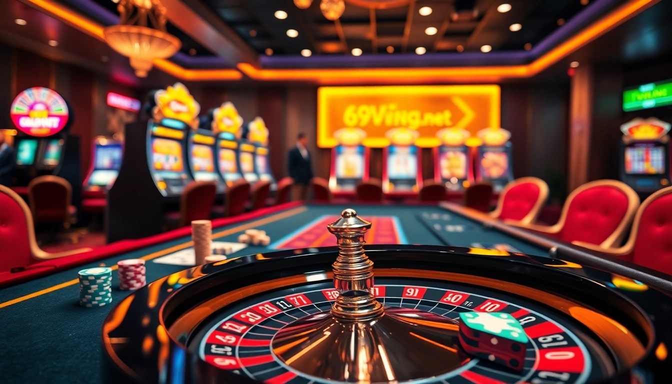 Dynamic gambling scene showcasing 69vn.gb.net with vibrant casino elements and thrilling atmosphere.