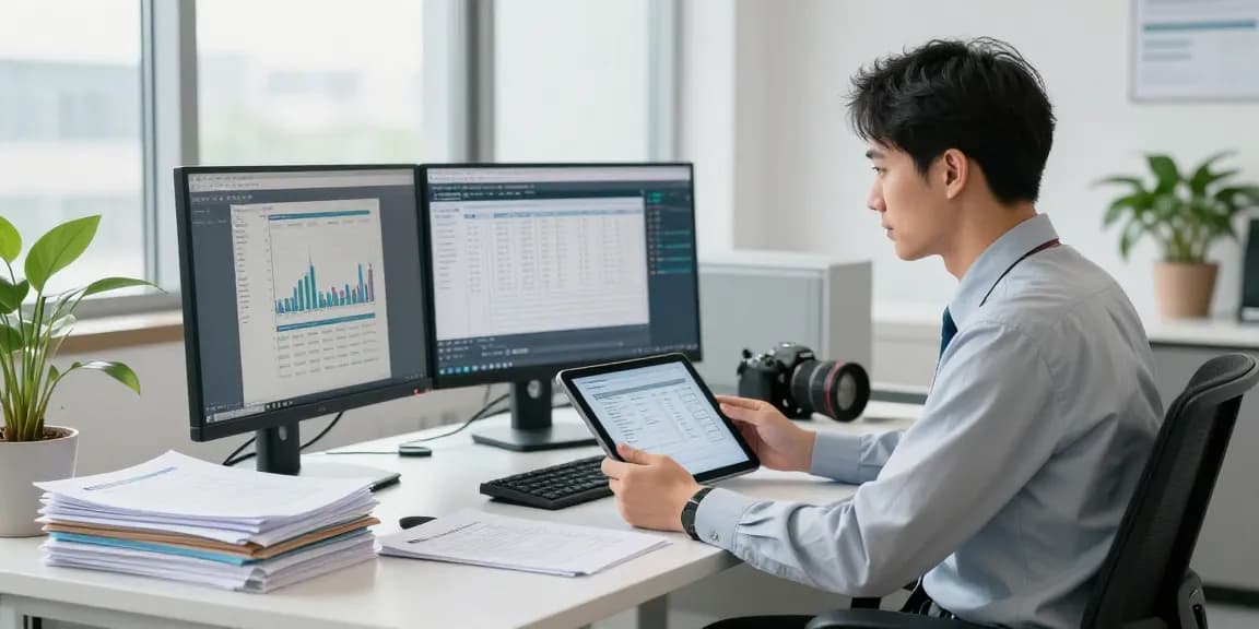 Forensic auditor at work analyzing data for aafikotadepok.org in a modern office.