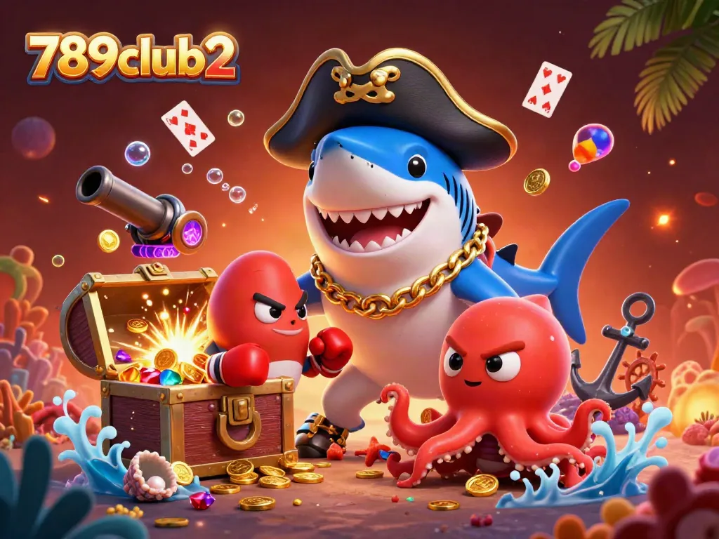 Betting with 789club2, a playful shark with gold coins in an exciting casino undersea scene.