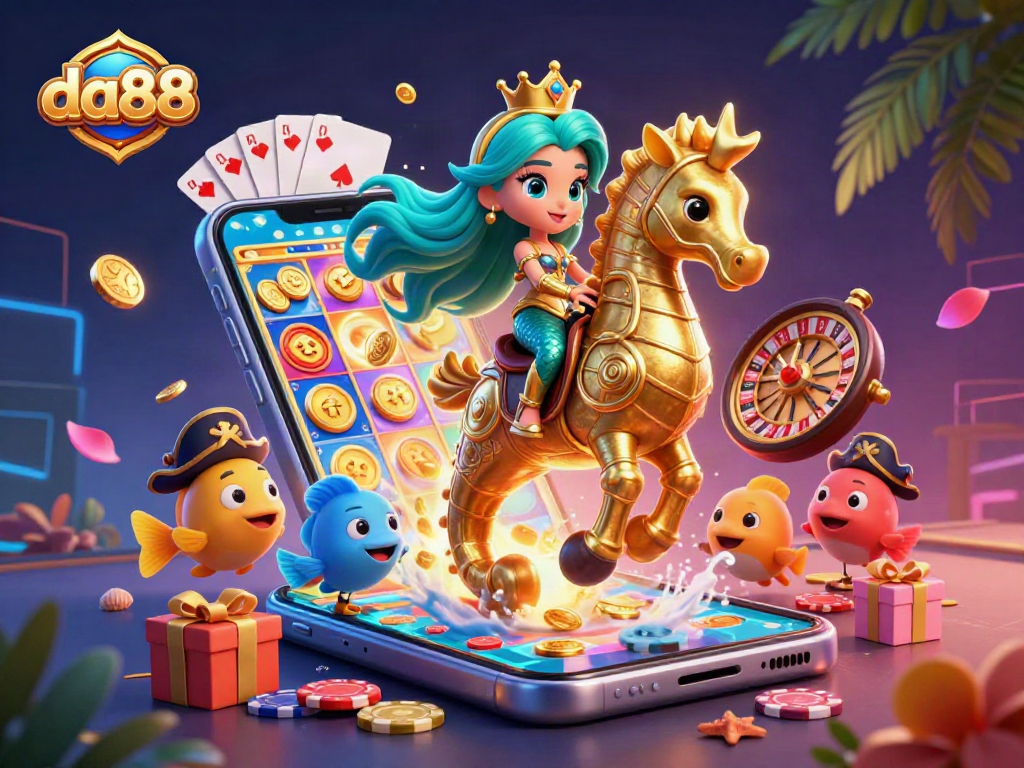 Win big at da88 with vibrant 3D casino illustration featuring a mermaid princess and thrilling game elements.