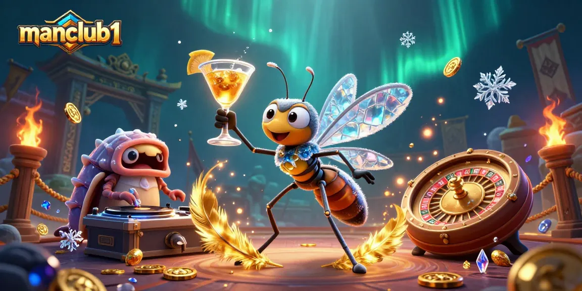 Engage with manclub1 at the digital casino with vibrant 3D characters celebrating gaming wins.