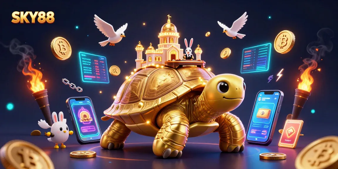SKY88 players enjoy thrilling casino games with golden elements and vibrant crypto themes.
