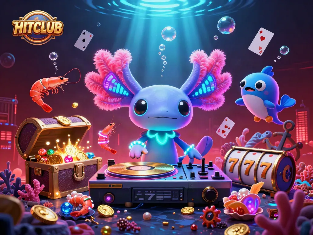 Engage in exhilarating gaming adventures at HITCLUB with vibrant underwater casino theme and neon characters.
