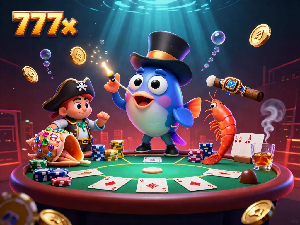 Engage in thrilling gameplay with 777x as anglerfish draws in coins at an underwater casino scene.