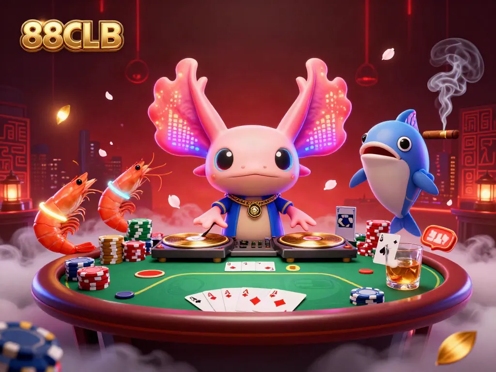Experience the thrill of 88CLB with vibrant neon characters and exciting gambling elements in this lively illustration.