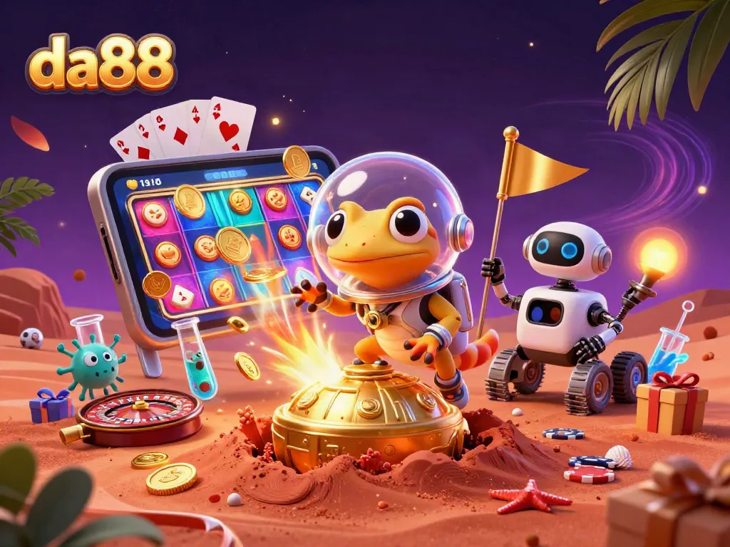 Engage with da88's captivating casino adventure through a Mars-themed 3D illustration