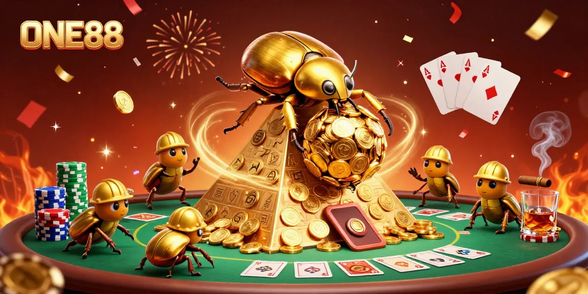 One88 challenges players with a thrilling casino adventure featuring golden beetles and poker excitement.