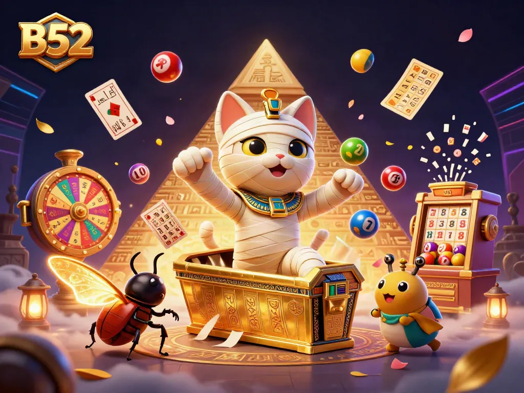 Experience thrilling gaming at B52 with a vibrant 3D illustration featuring our unique Egyptian theme!