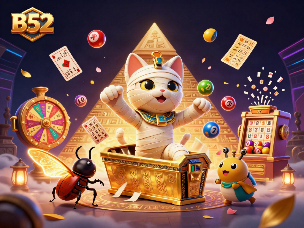 Experience thrilling gaming at B52 with a vibrant 3D illustration featuring our unique Egyptian theme!