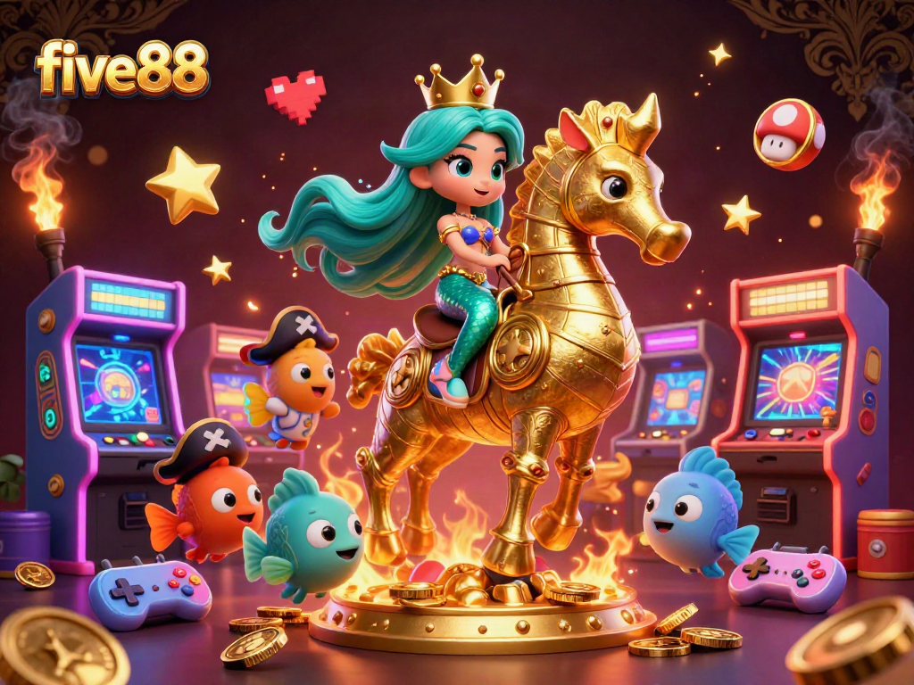 Experience five88's thrilling universe with our vibrant 3D casino illustration, featuring exciting gaming elements.