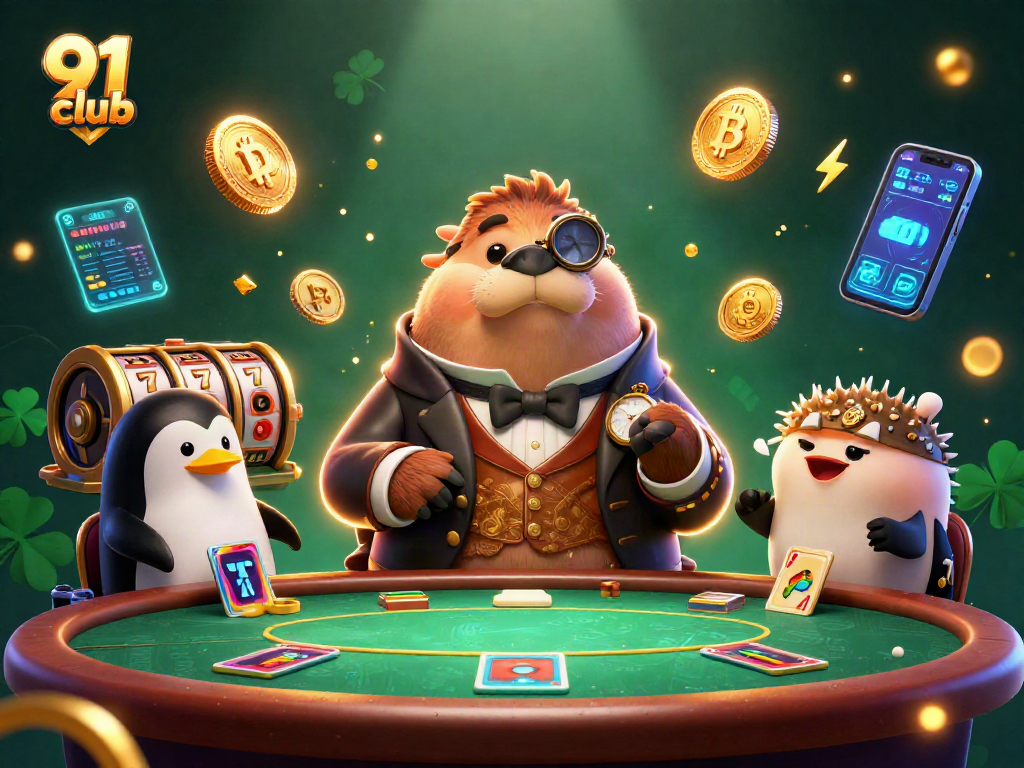 Engage in the exciting 91 club online gaming experience with an underwater poker scene featuring unique characters.