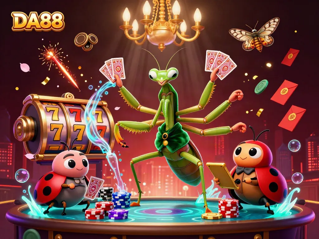 Win big with DA88 at a vibrant casino featuring animated characters and dynamic gaming elements.