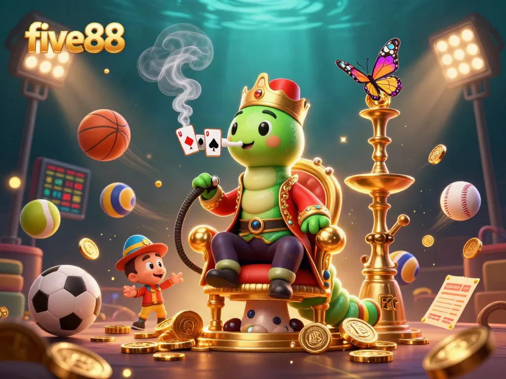 Experience the thrill of gaming at five88 with a vibrant and dynamic casino-themed illustration.
