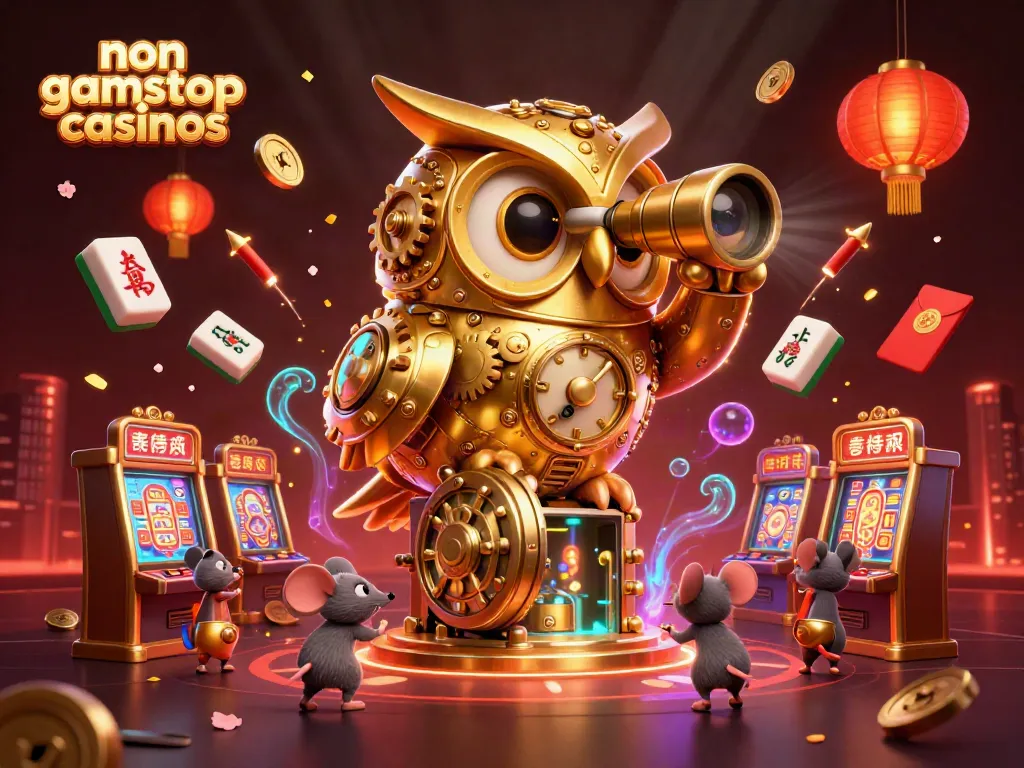 Engage in non gamstop casinos with vibrant 3D casino illustration showing characters and gaming elements.