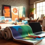 Discover the vibrant world of poster printing with a well-organized creative workspace.