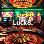 Engaging casino atmosphere with poker chips and roulette showcasing Luck8's thrilling gaming experience.
