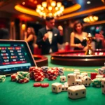 Engaging players in tài xỉu md5 at a luxurious casino table with dice and poker chips.