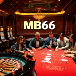Players enjoying an exhilarating game night at MB66 Casino, featuring poker, roulette, and slot machines.