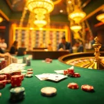 Experience the thrill of Nhà cái NK88 with vibrant casino visuals showcasing poker chips and a roulette wheel.