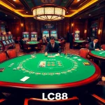 Experience the excitement of gambling at Nhà cái LC88 with vibrant casino tables and eager players.