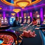 Experience the excitement of sunwin at a vibrant casino table with chips and dealers in action.