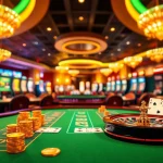 Immerse in the excitement of gambling at http://ww88tg.com/ with a luxurious casino scene featuring elegant poker tables and vibrant slot machines.