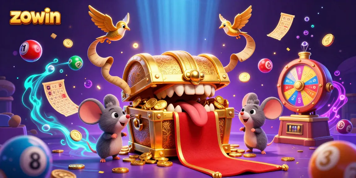 Experience the thrill of zowin with treasure chest mimics and vibrant casino elements.