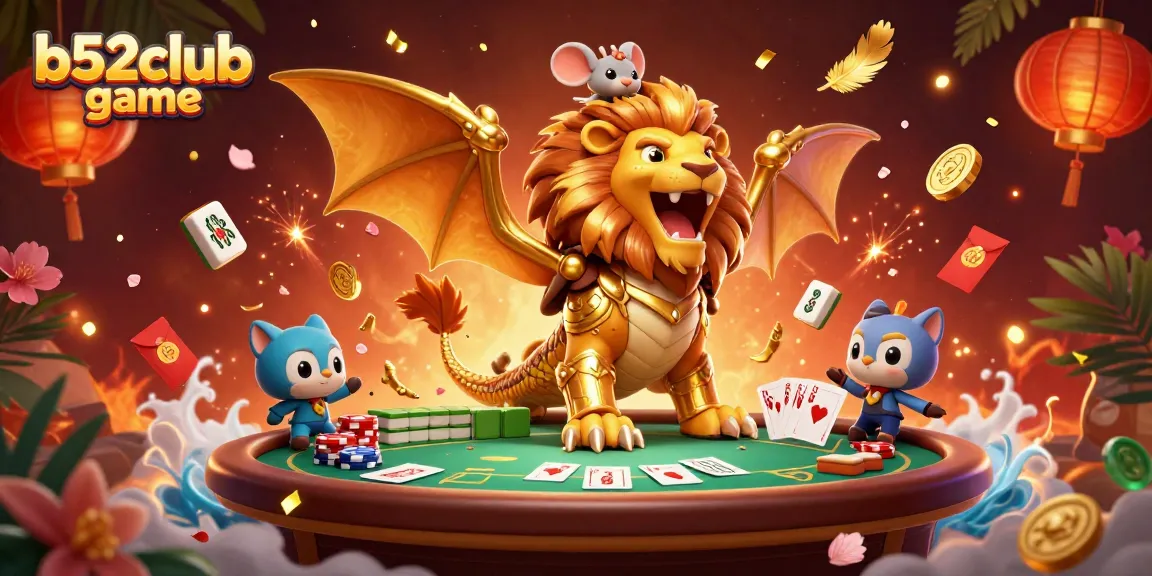 Experience thrilling action with b52club game in vibrant 3D casino illustration packed with dynamic poker scenes.