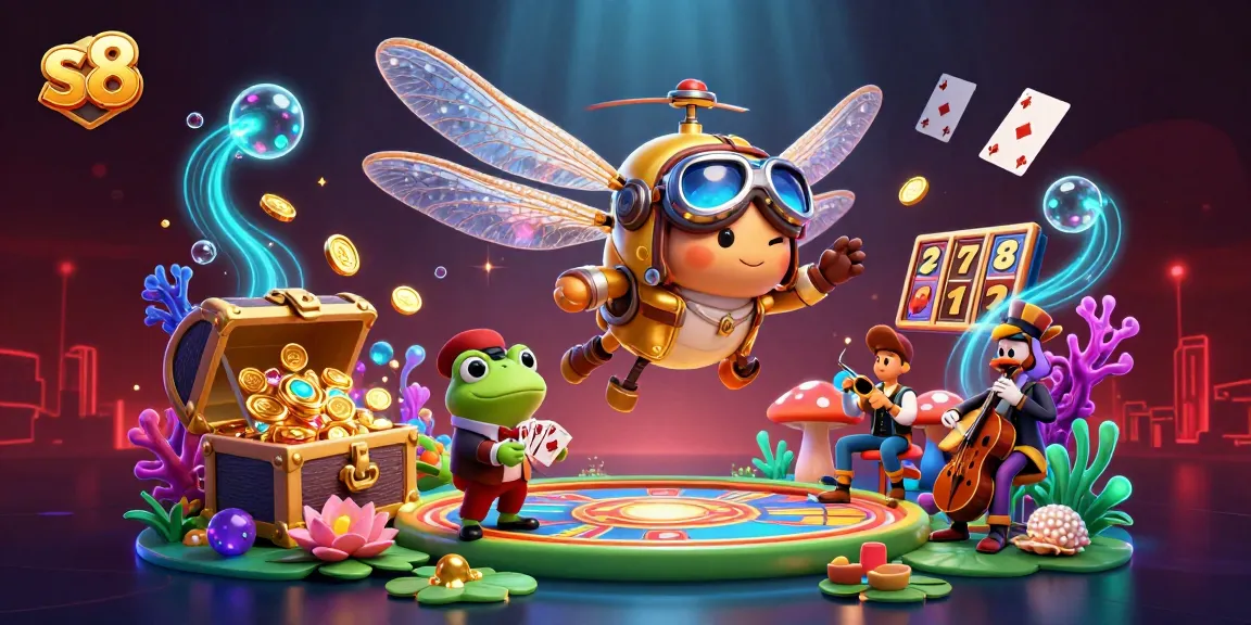 Experience thrilling gameplay at s8 with vibrant slot elements and colorful characters in a lively casino scene.