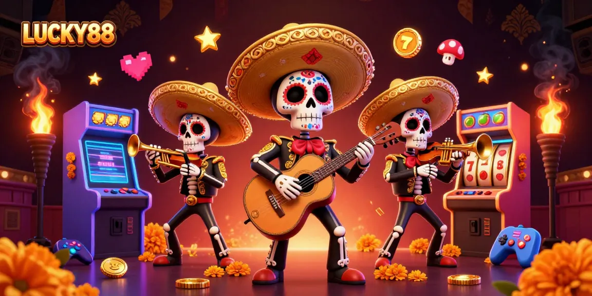 Engage in thrilling gameplay at LUCKY88 with vibrant casino-themed mariachi characters.